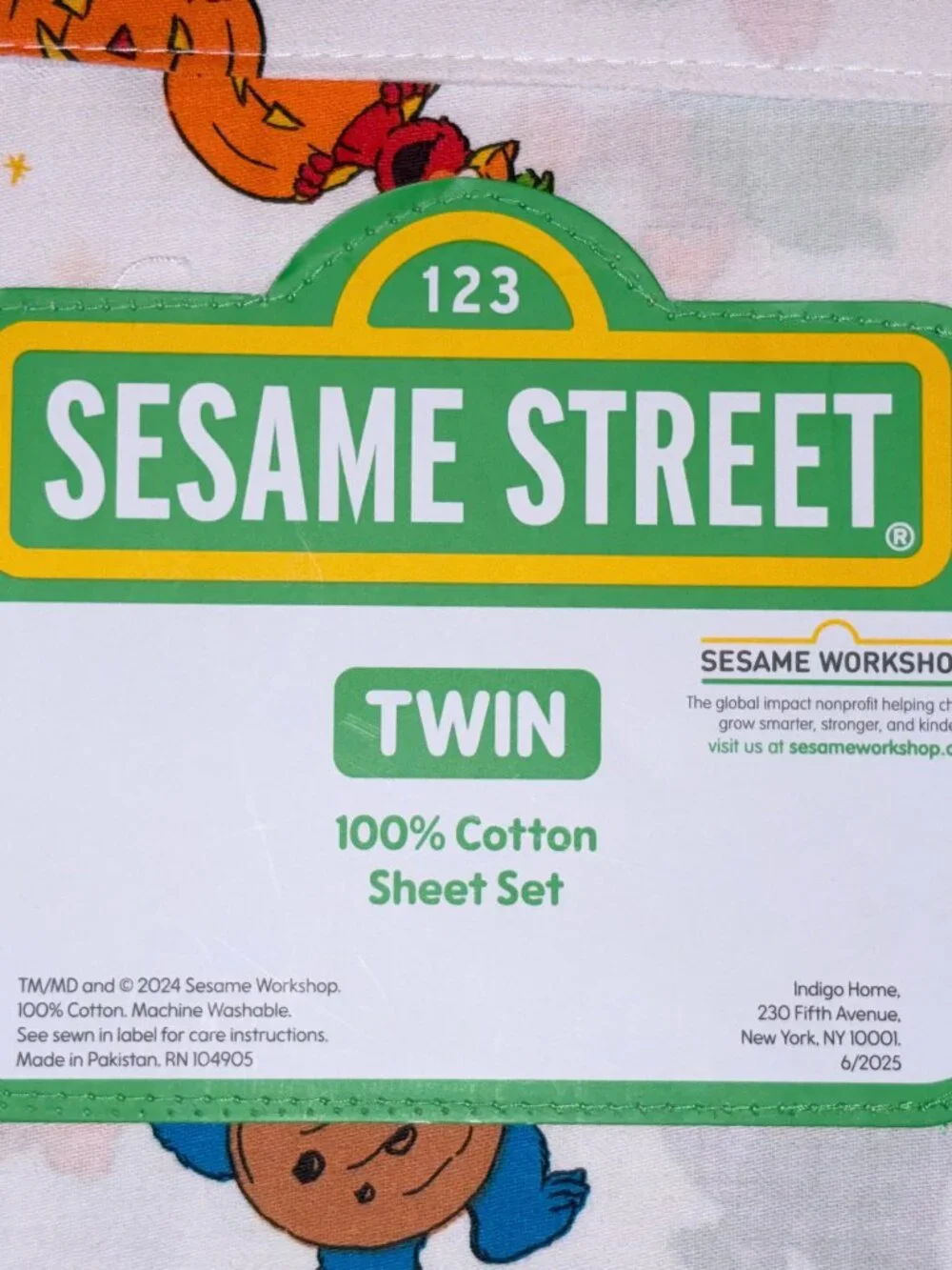 NEW Sesame Street 100% Cotton Halloween TWIN Size Sheet Set BERT ERNIE COOKIE